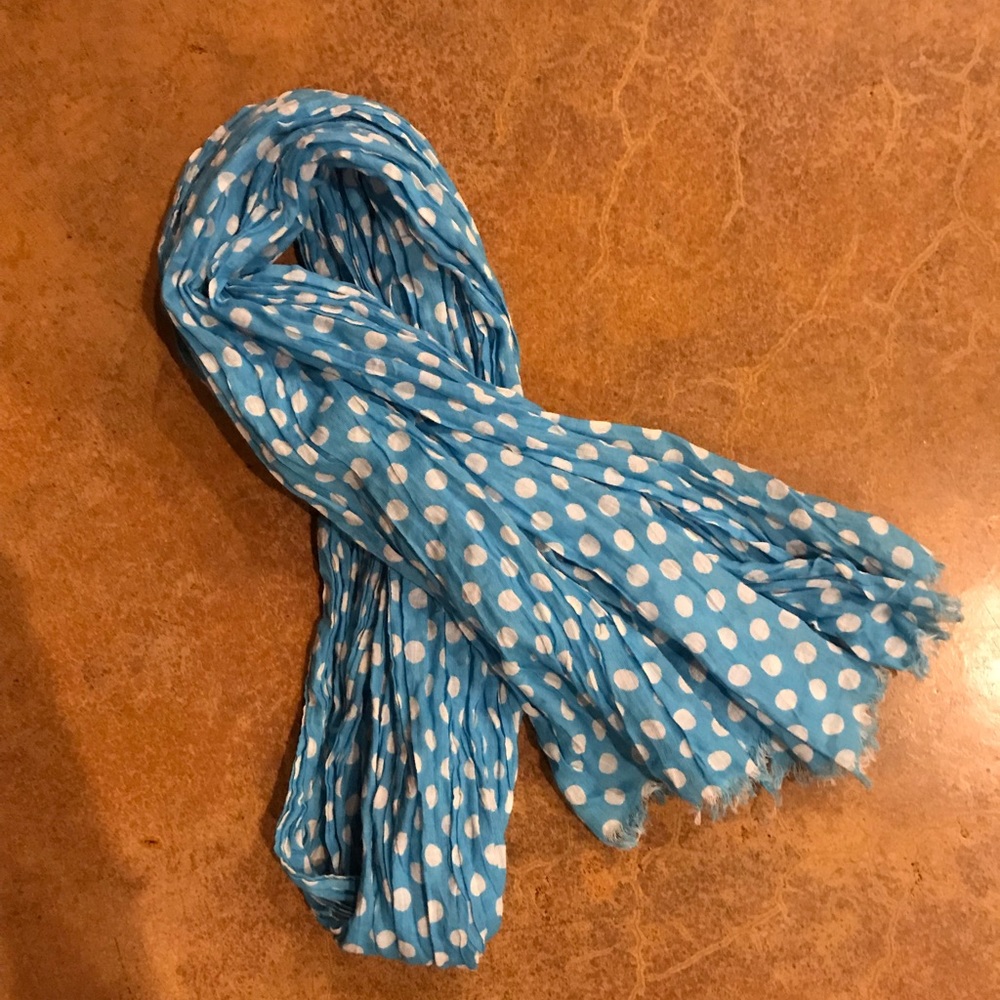Scarf, blue with white polka dots
